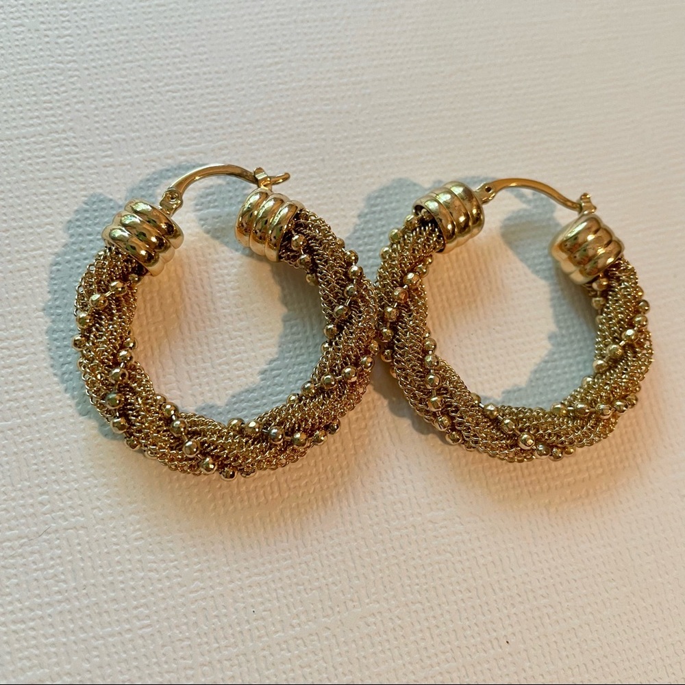 Large Gold Mesh Beaded Hoop Earrings